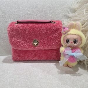 NWT Valentine‎ Kate Spade Pink Faux Shearling Crossbody Bag Gold Hardware